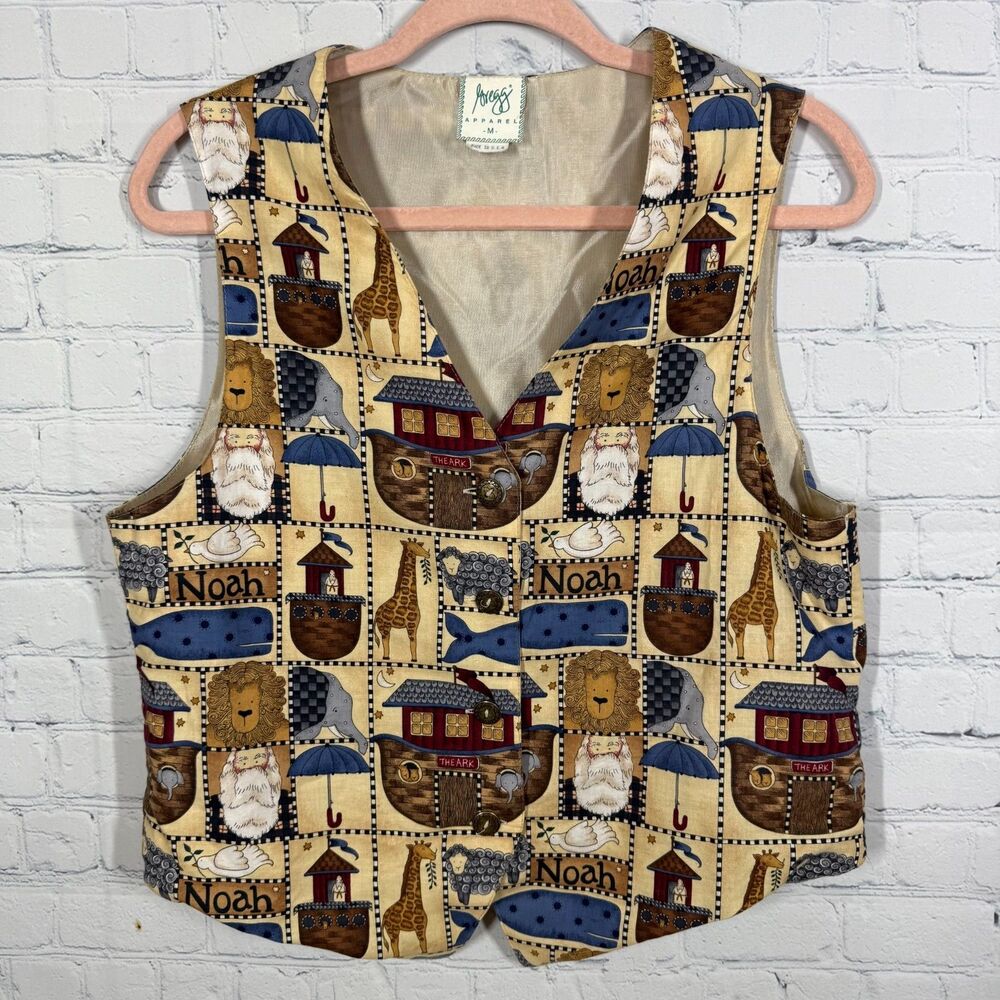 Noah’s Ark Vest Women Medium Animals Christian Novelty Quilted Sleeveless Teache